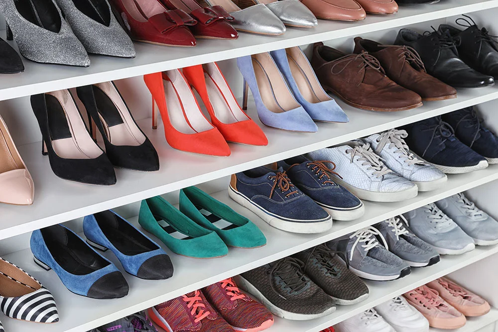 Footwear displayed on store shelves